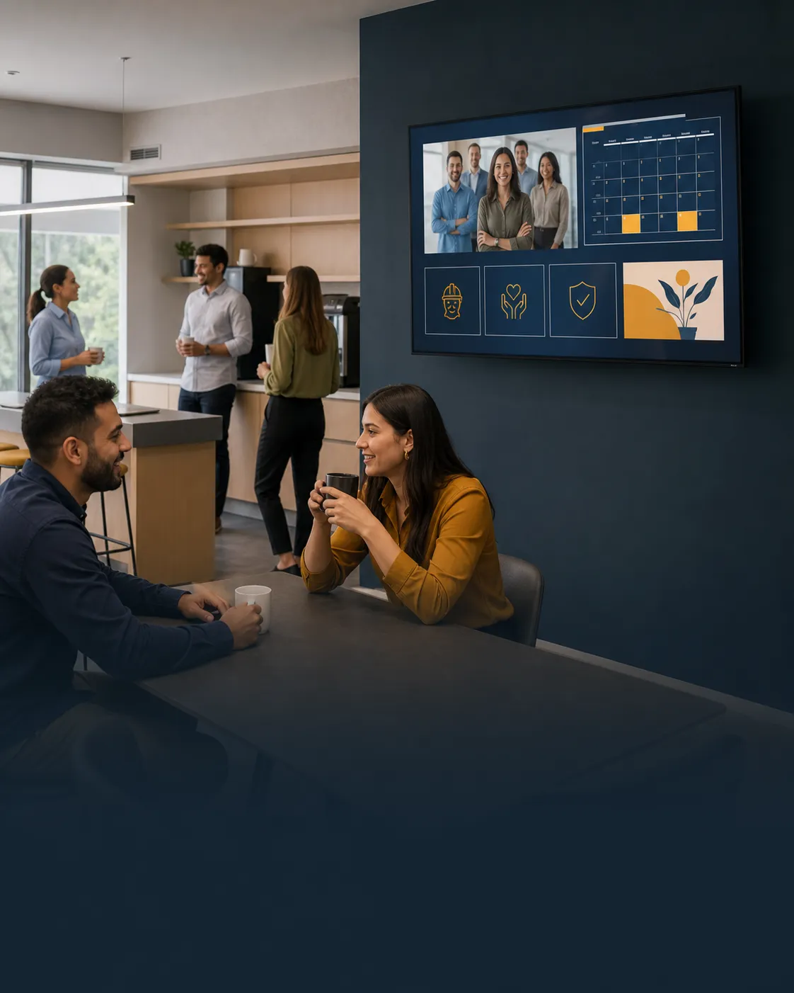 Pantalla de comunicación interna en una oficina